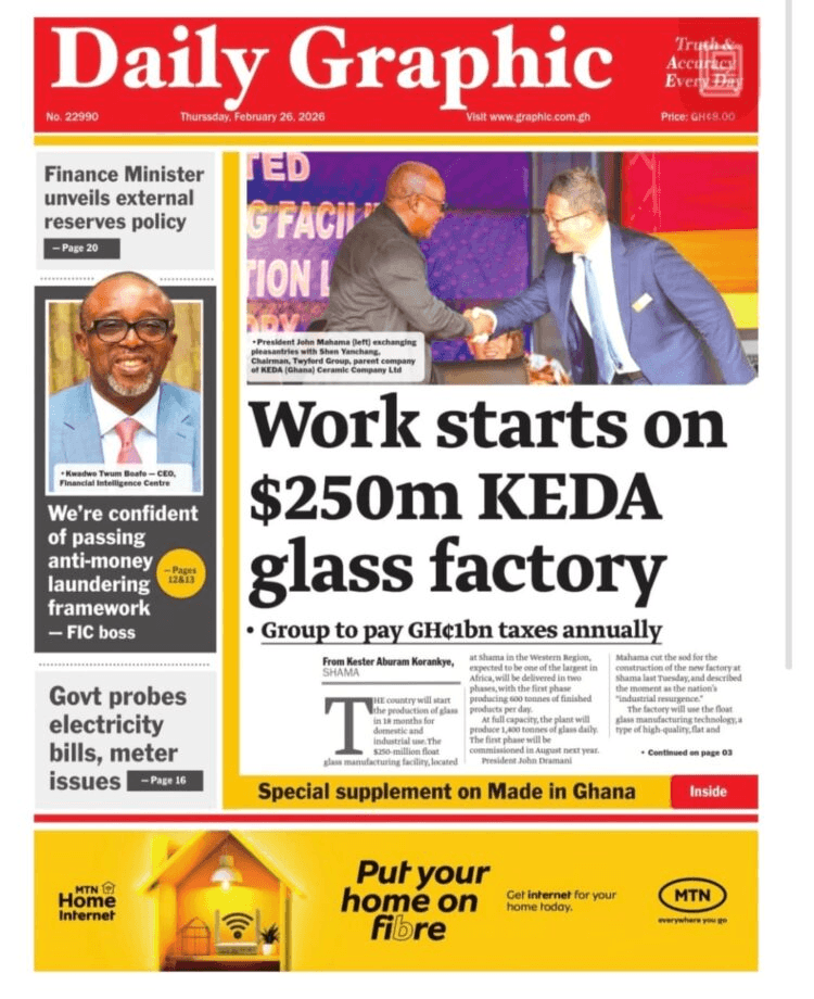 Today’s Front pages: Thursday, February 26 , 2026