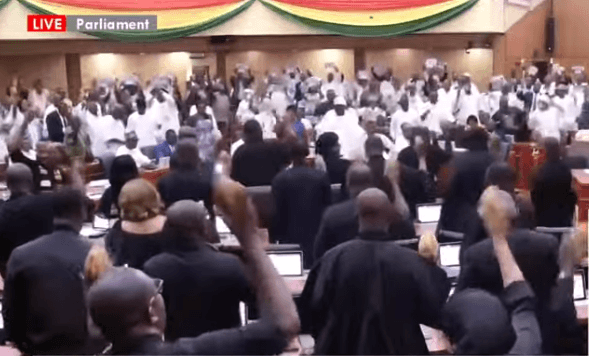 Parliament erupts in chants as Majority, Minority trade symbols after Mahama’s SONA