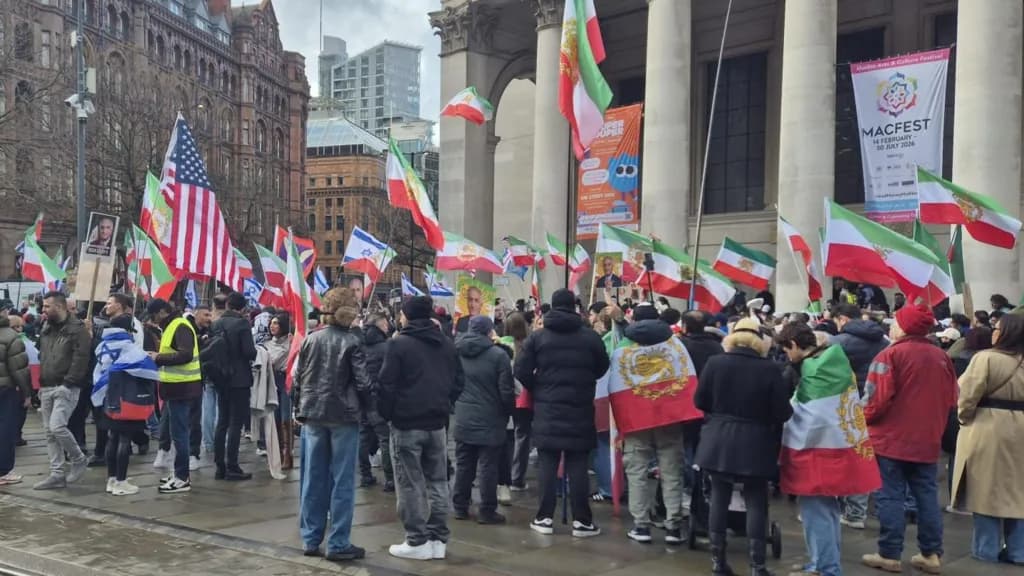 British Iranians take to streets of Manchester hours after US-Israeli strikes